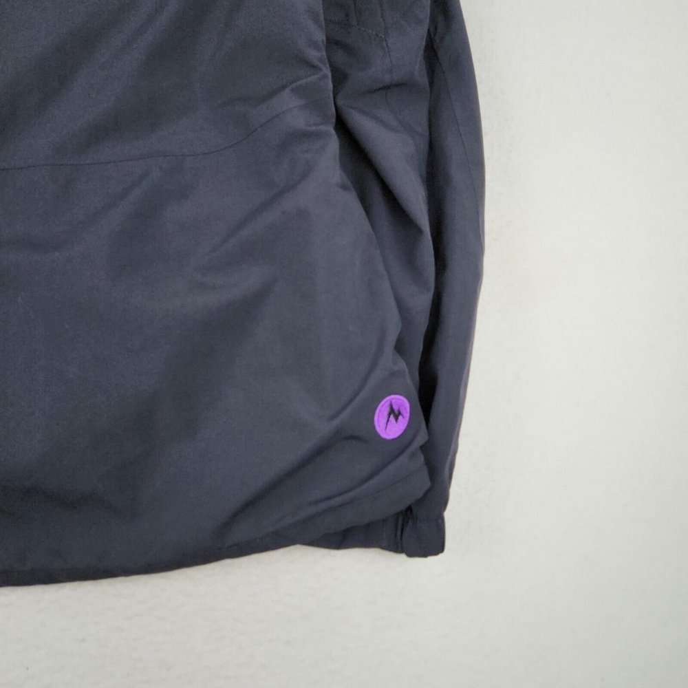 Marmot Jacket Women Medium Black Purple Membrain Rain Hooded Lightweight Outdoor - Picture 13 of 13